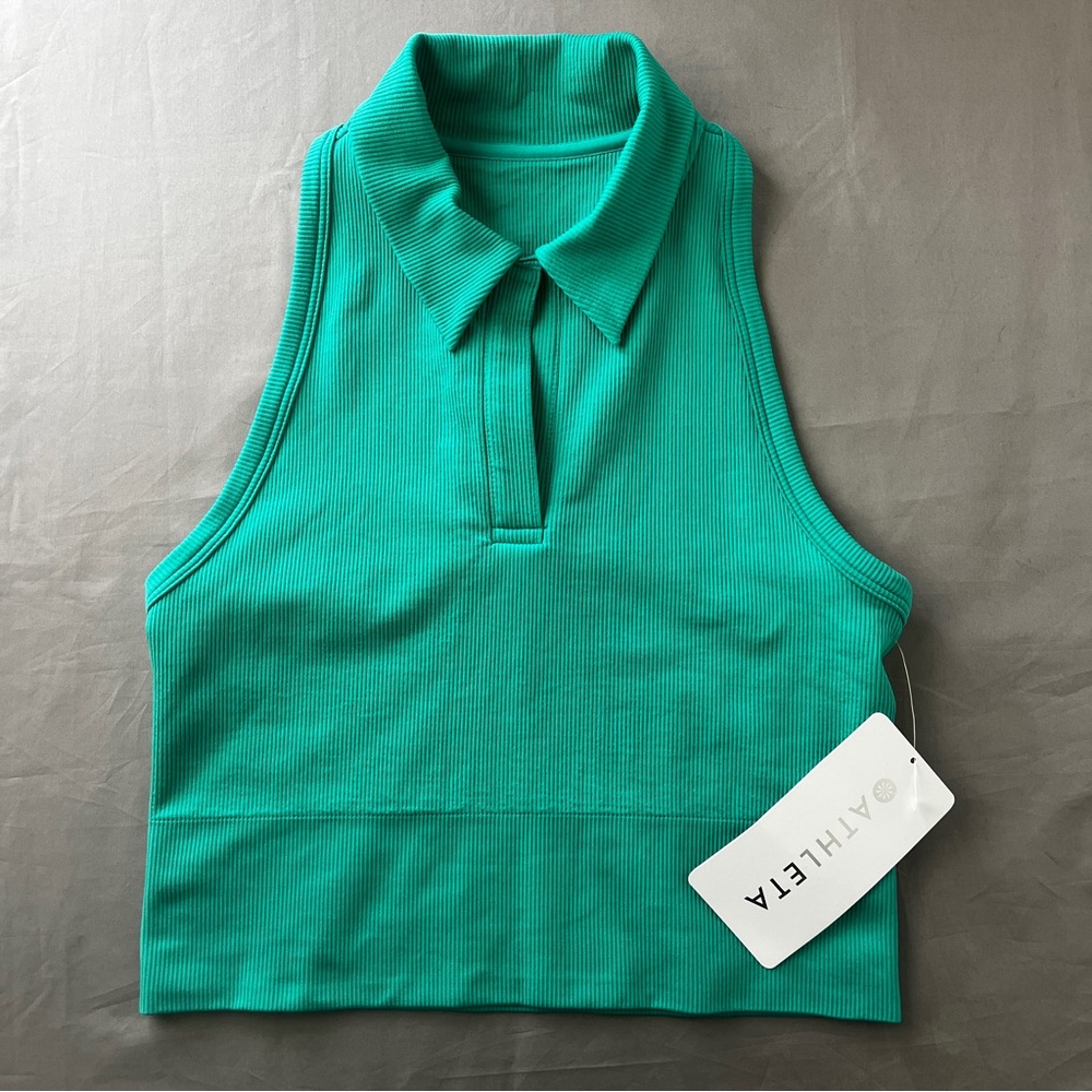 Athleta Aurora Seamless Crop Polo Tank | Ribbed Sleeveless | Size Small | NWT
